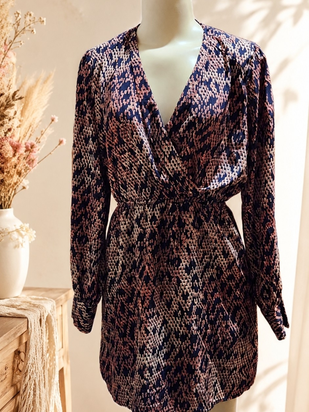 Altar'd State Navy and Coral Patterned Dress Sz. Small